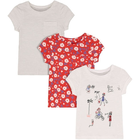 Girls Half Sleeves Floral Print T-Shirts - Pack Of 3 - Multicolor