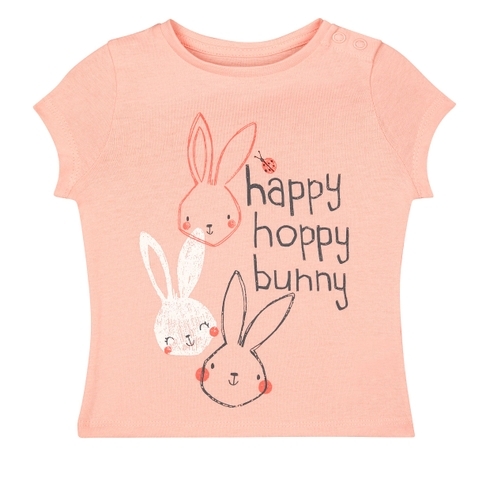 Girls Half Sleeves T-Shirt Bunny Print - Pink