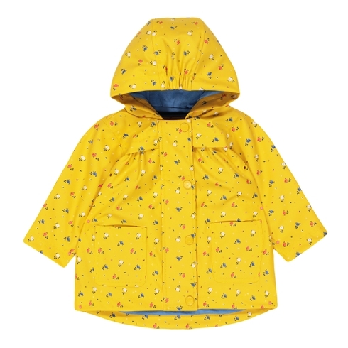 Girls Full Sleeves Jacket Floral Print With Hoodie - Yellow