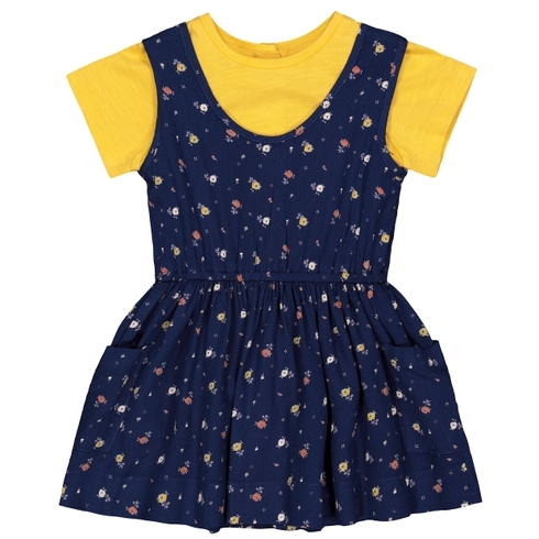 Navy Floral Pinny Dress And Tee Set