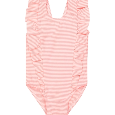 Coral Stripe Frill Seersucker Swimsuit