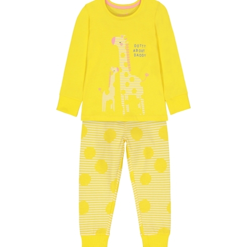Girls Full Sleeves Pyjamas Giraffe And Stripe Print - Yellow