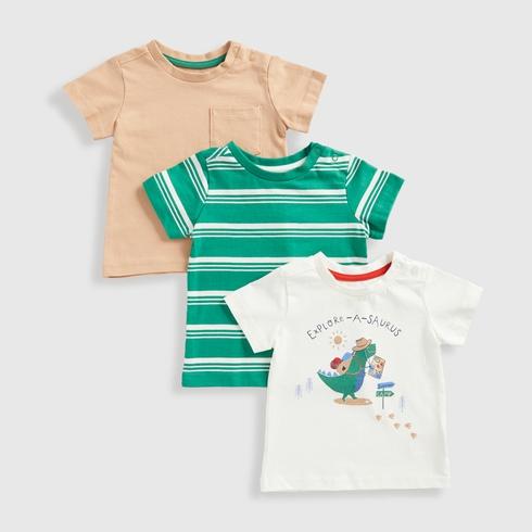 Mothercare Boys Half Sleeve Round Neck Tee -Pack of 3-Green
