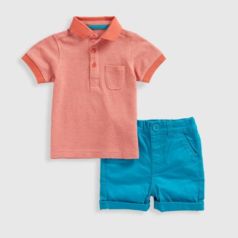 Mothercare Boys Half Sleeve Short Set -Pack of 2-Orange