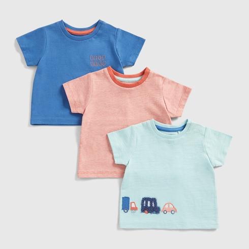 Mothercare Boys Half Sleeve Round Neck Tee -Pack of 3-Blue