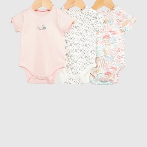 Mothercare Girls Half Sleeve Bodysuit -Pack of 3-Pink