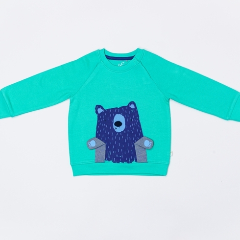 H By Hamleys Boys Full Sleeve Sweatshirt Raglan Bear Design-Green