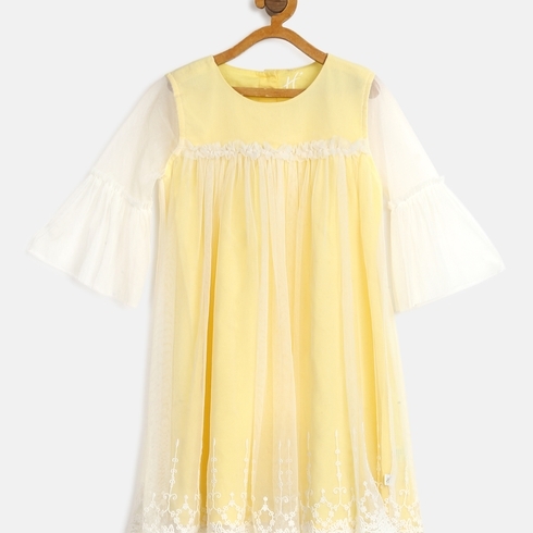 H by Hamleys Girls Full Sleeve Party Dress -Yellow