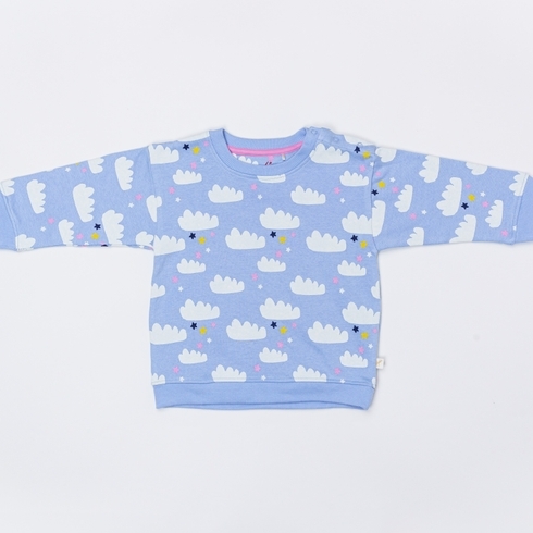 H by Hamleys Girls Full Sleeve Sweatshirt All Over Cloud Print-Multicolor