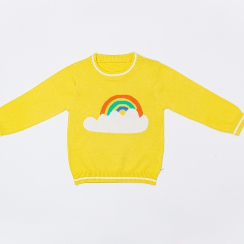 H By Hamleys Girls Full Sleeve Sweater Rainbow Design-Yellow