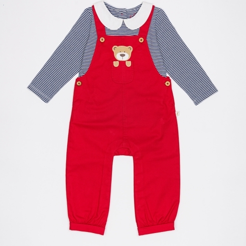 H by Hamleys Girls Full Sleeve Dungaree T-Shirt Set Bear Pocket-Multicolor