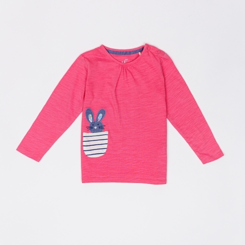 H By Hamleys Girls Full Sleeve T Shirt Bunny Pocket-Pink