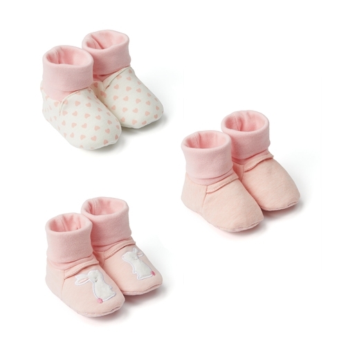 Girls Socktop Booties Bunny Embroidery - Pack Of 3 - Pink