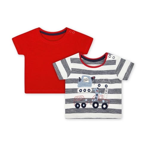 Boys Half Sleeves T-Shirt Vehicle Patchwork - Pack Of 2 - Navy Red