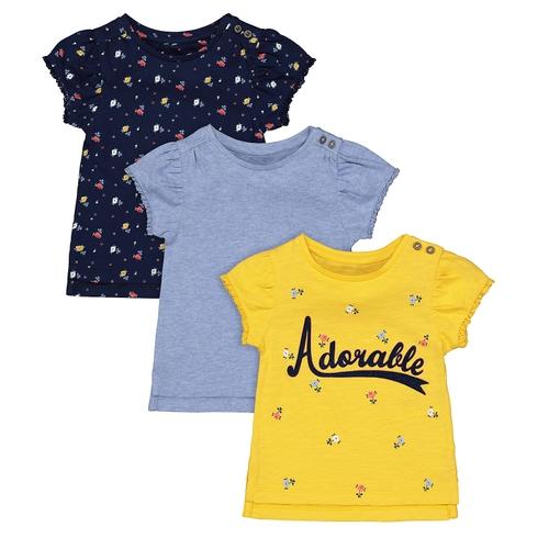 Girls Half Sleeves T-Shirt Floral And Text Print - Pack Of 3 - Multicolor