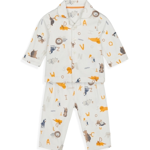 Boys Full Sleeves Pyjama Set Animal Print - White
