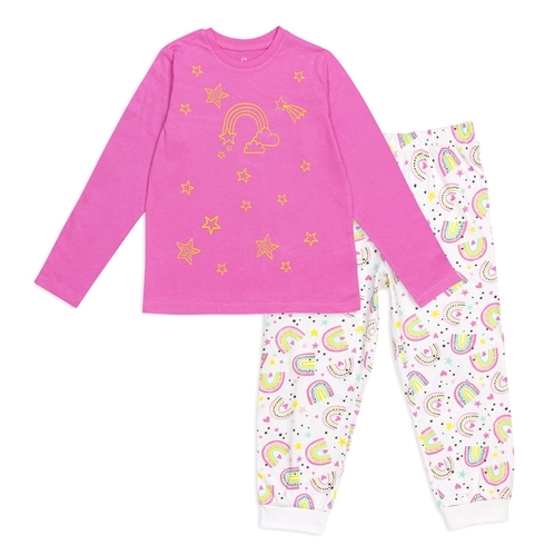 H By Hamleys Girls Full Sleeves Pyjama Set All Over Star Print-Multicolor
