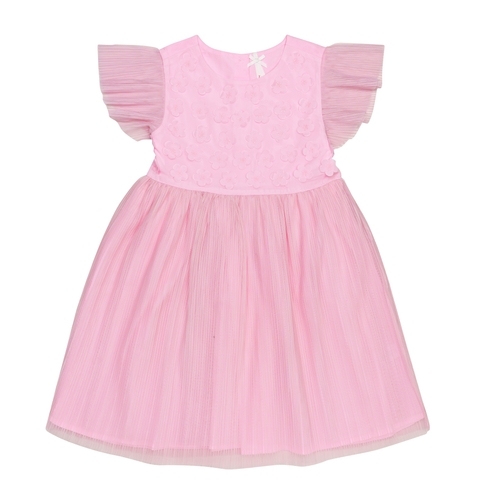 H By Hamleys Girls Short Sleeves Dress 3D Flower Print-Pink