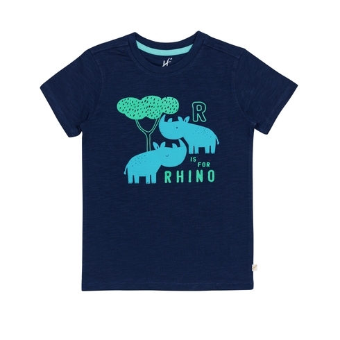 H By Hamleys Boys Short Sleeves T-Shirt Rhino Print-Navy