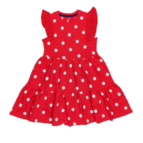 H by Hamleys Girls Short Sleeves Dress Spot Print-Red