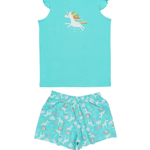 H By Hamleys Girls Short Sleeves Shorts &Amp; T-Shirt Set Unicorn Print-Blue