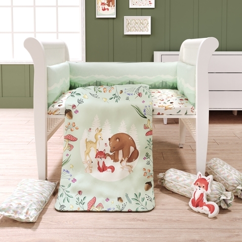  Fancy Fluff 7 Pc Organic Baby Cot Bedding Set -  Woodland-Green 