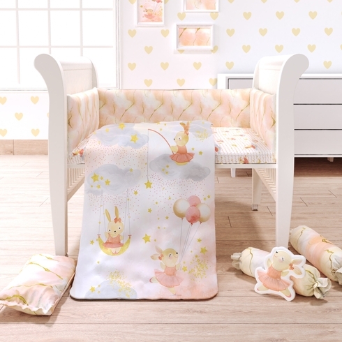  Fancy Fluff 7 Pc Organic Baby Cot Bedding Set -  Day Dream -Peach 