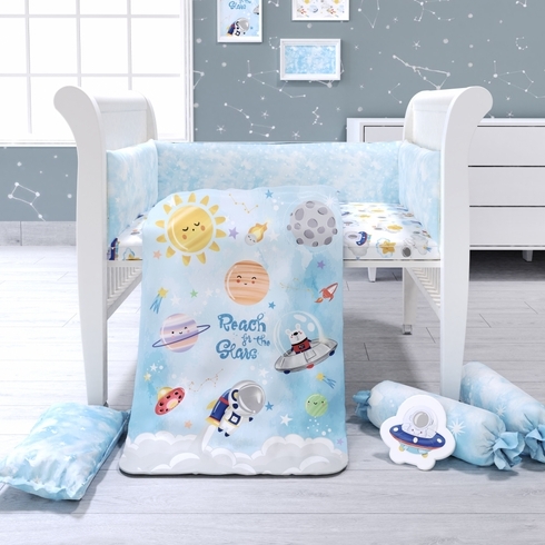  Fancy Fluff 7 Pc Organic Baby Cot Bedding Set -  Nova-Blue