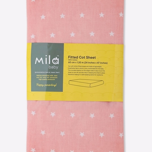 Mila Baby Stars Fitted Cot Sheet Pink Small