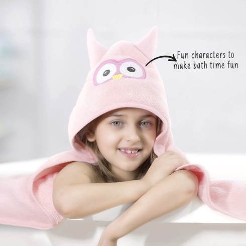 Rabitat Owl Hooded Baby Towel Pink