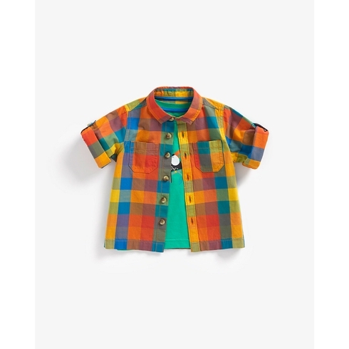 Boys Half Sleeves Shirt With T Shirt Checked-Multicolor