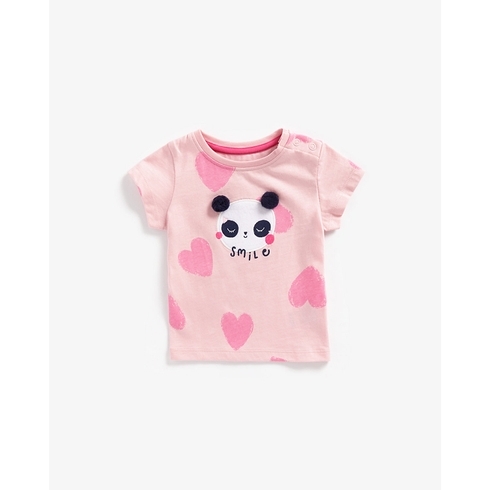 Girls Half Sleeves Tops All Over Heart Print-Pink