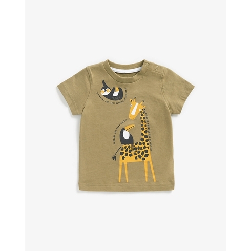 Boys Short Sleeves T-Shirts Giraffe Print-Green