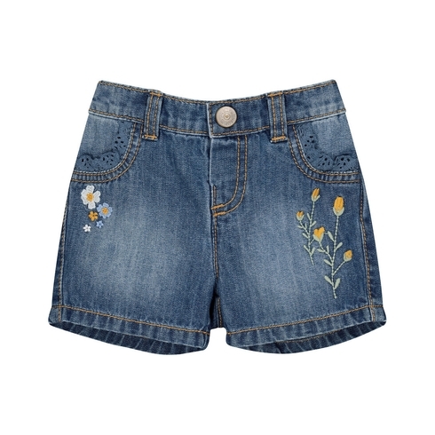 Floral Embroidered Denim Shorts And Tights Set