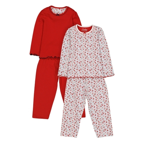 Girls Full Sleeves Pyjamas Floral Polka Dot Print - Pack Of 2 - Red