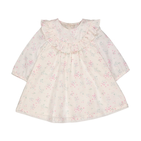 Girls Full Sleeves Casual Dress Floral Print And Ruffles - Pink