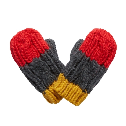 Mustard, Grey And Red Mittens