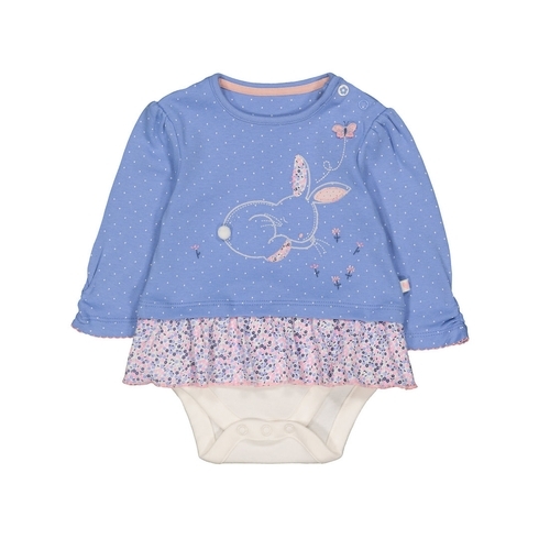 Girls Full Sleeves Mock Bodysuit Bunny Patch And Embroidery - Blue