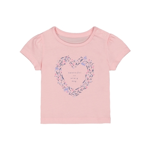 Girls Half Sleeves T-Shirt Heart Print - Pink