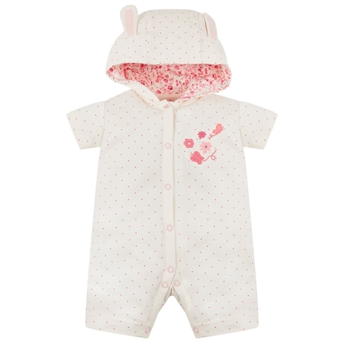 Girls Half Sleeves Romper Floral Embroidery With Novelty Hood - Pink