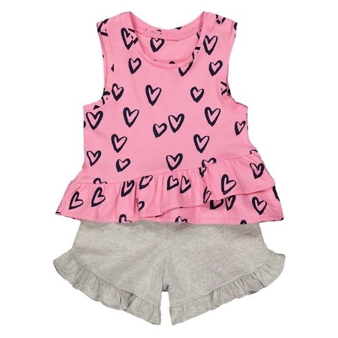 Pink Heart Vest And Shorts Set