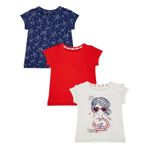 Girls Half Sleeves Printed T-Shirts - Pack Of 3 - Multicolor