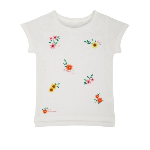 Flower Embroidery White T-Shirt