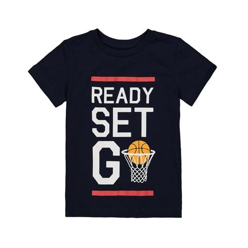 Boys Half Sleeves Text And Basketball Print T-Shirt - Navy