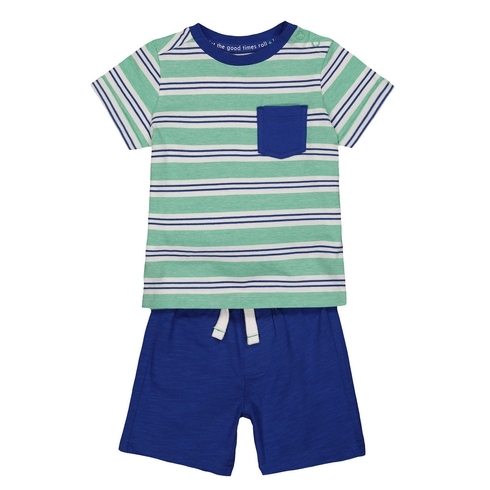 Boys Short T-Shirt Set Stripe - Green Blue
