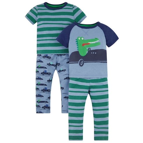 Boys Half Sleeves Pyjamas Crocodile In Car Print - Pack Of 2 - Green