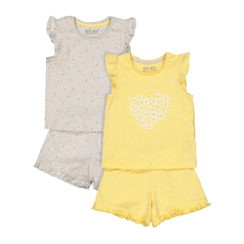 Girls Shorts Set Daisy Print - Pack Of 2 - Yellow Grey
