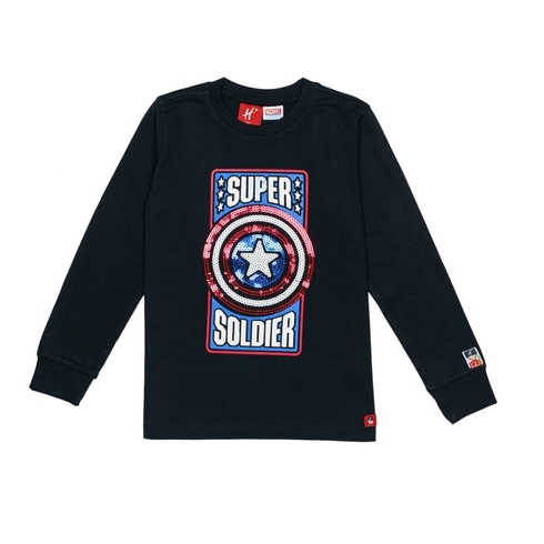 H By Hamleys Boys Full Sleeves T-Shirt Captain America Soldier Print-Black