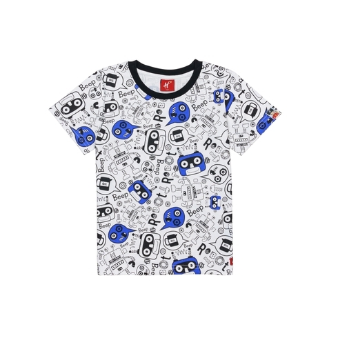 H By Hamleys Boys Short Sleeves T-Shirt Robot Beep Print-White