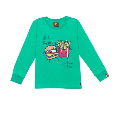 H By Hamleys Unisex Full Sleeves T-Shirt Burger Fries Print-Green